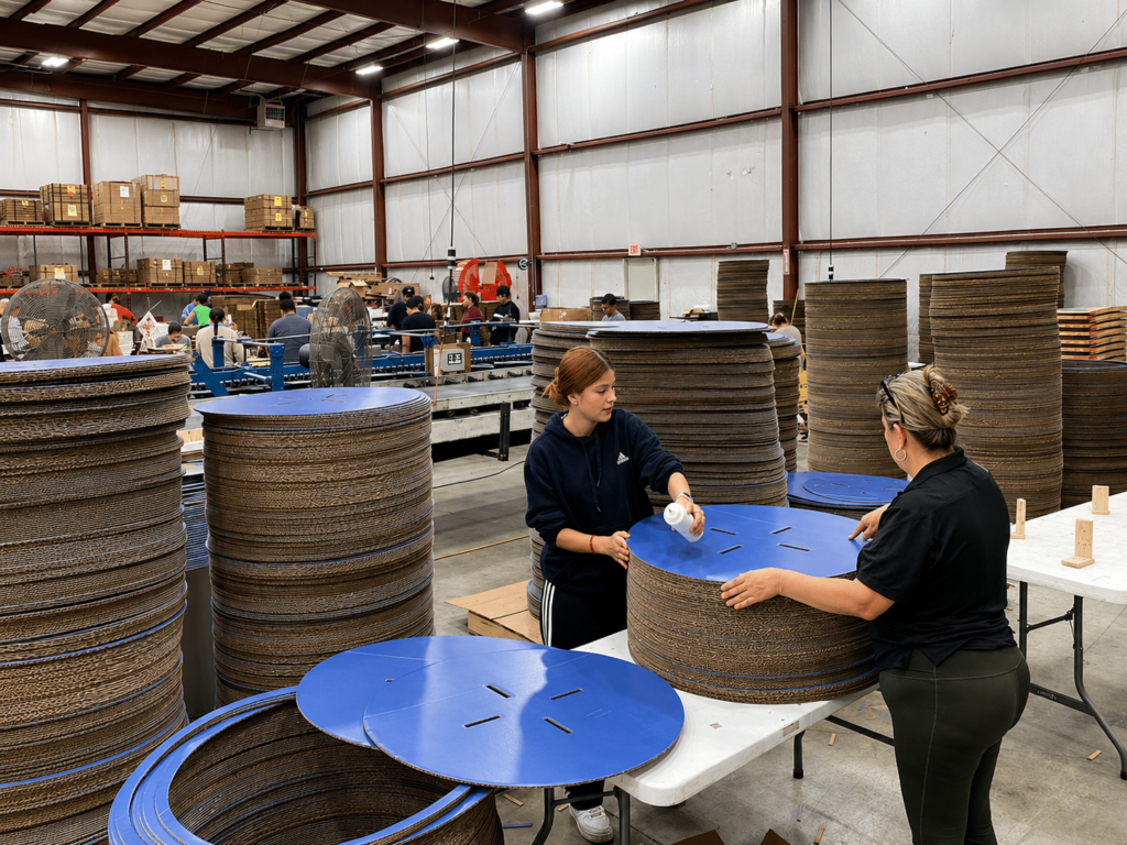 Industrial workshop with circular stacks
