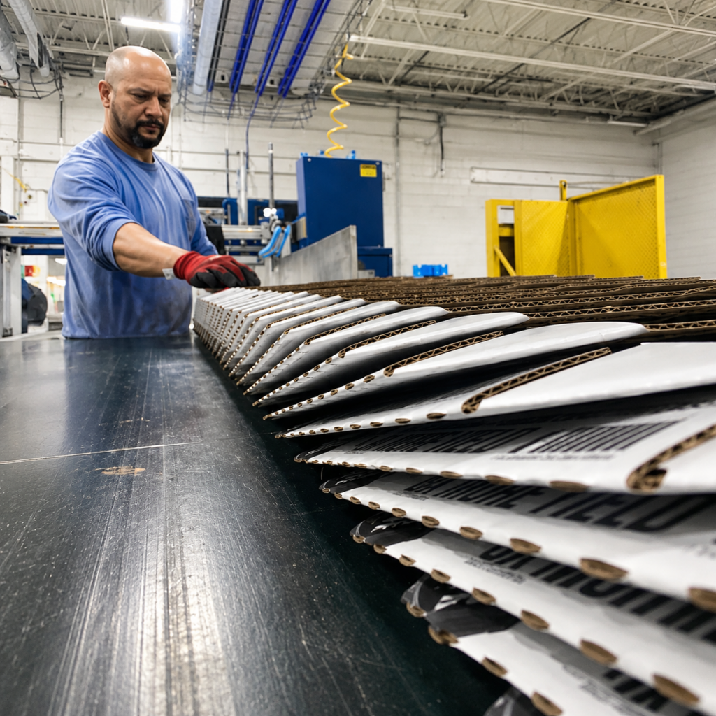 Industrial factory worker at production line